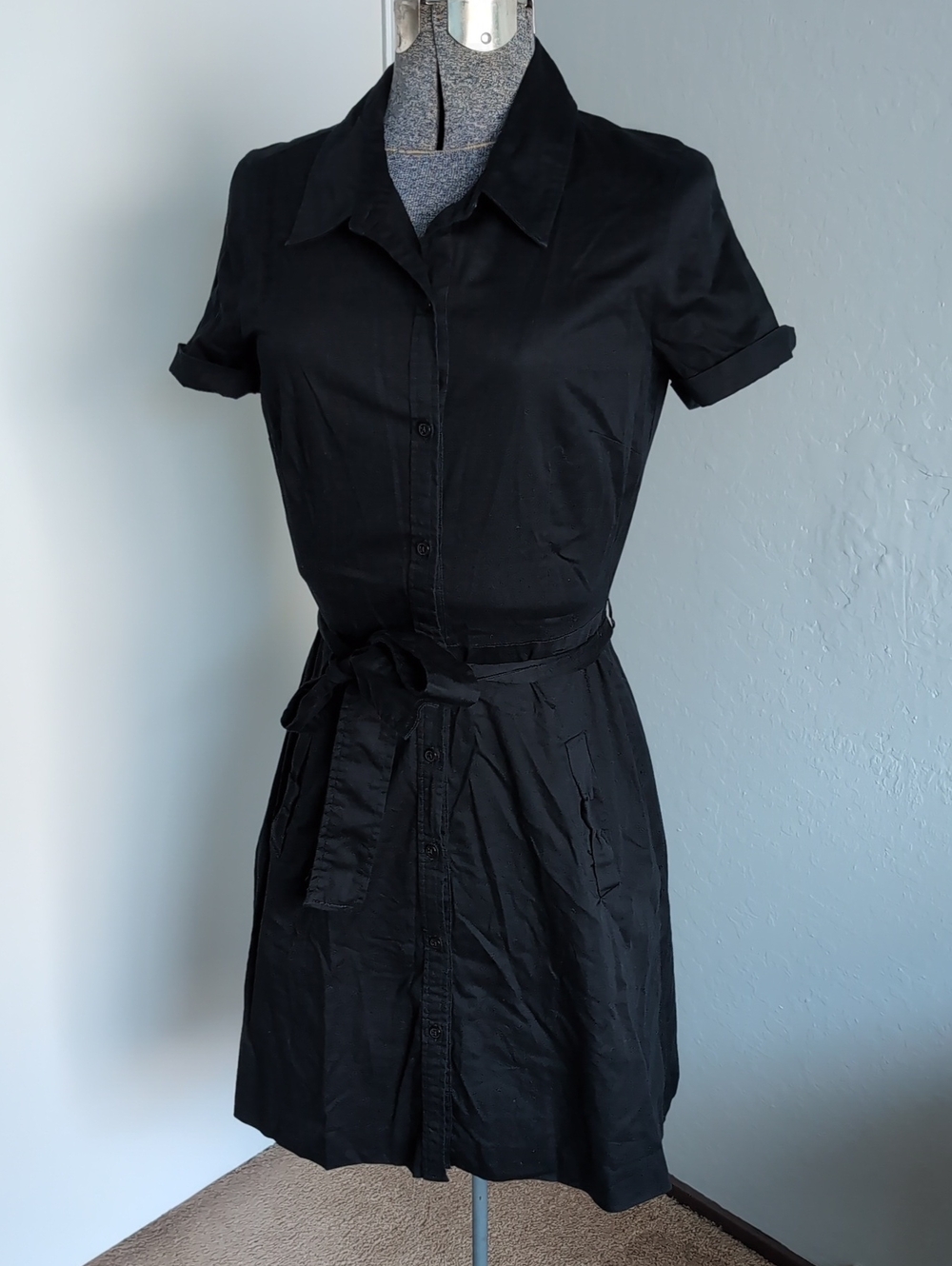 Banana Republic Black Short-Sleeve Shirt Dress